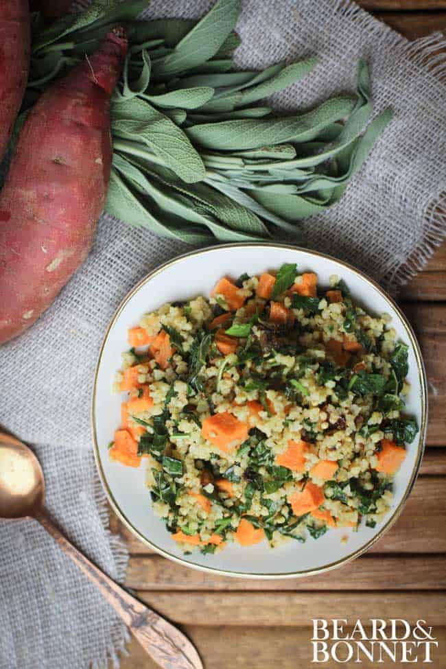 Roasted Sweet Potato, Tuscan Kale, and Millet Salad  {Beard and Bonnet} #glutenfree #vegan