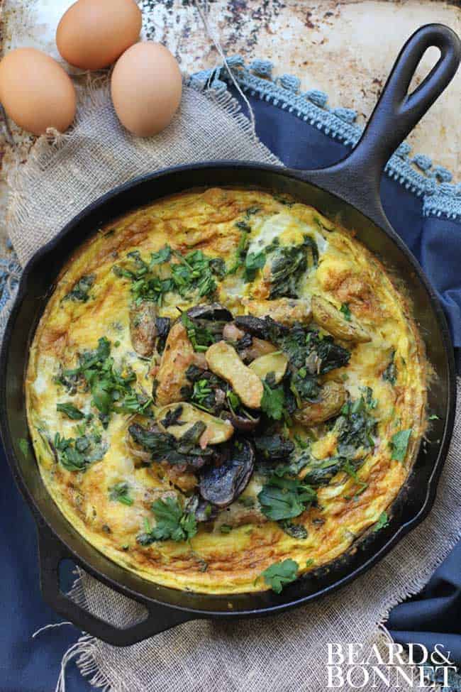 Roasted Fingerling Potatoes and Winter Greens Frittata  {Beard and Bonnet} #glutenfree