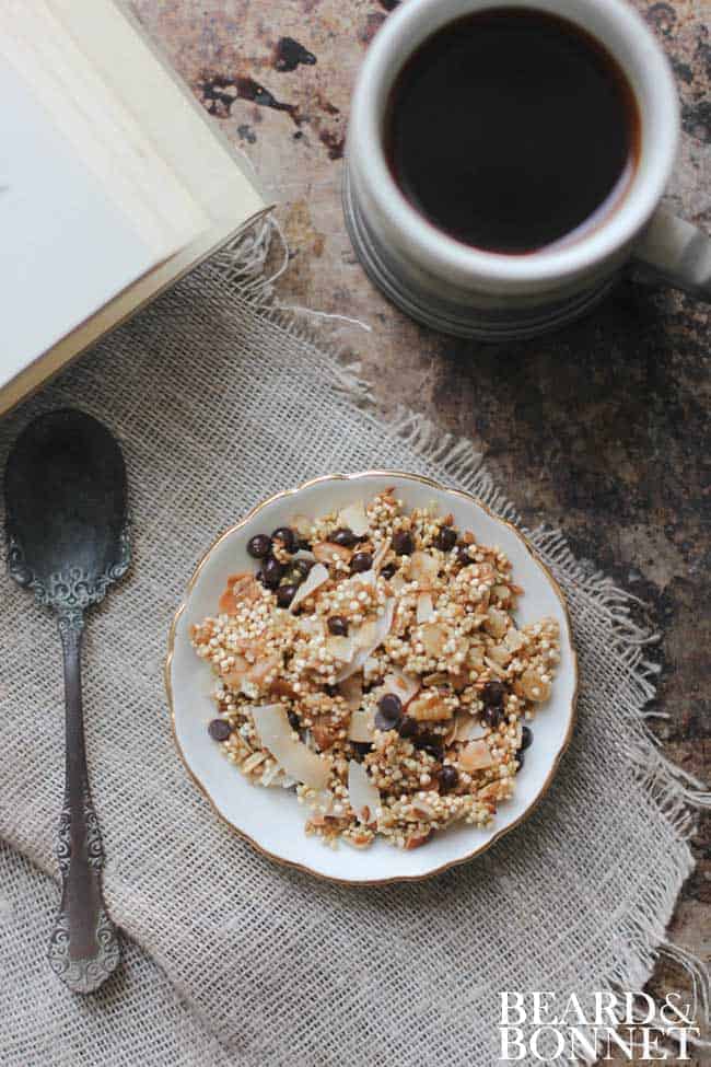 Chocolate Chip and Toasted Coconut Quinoa Granola  by Beard and Bonnet #glutenfree #dairyfree