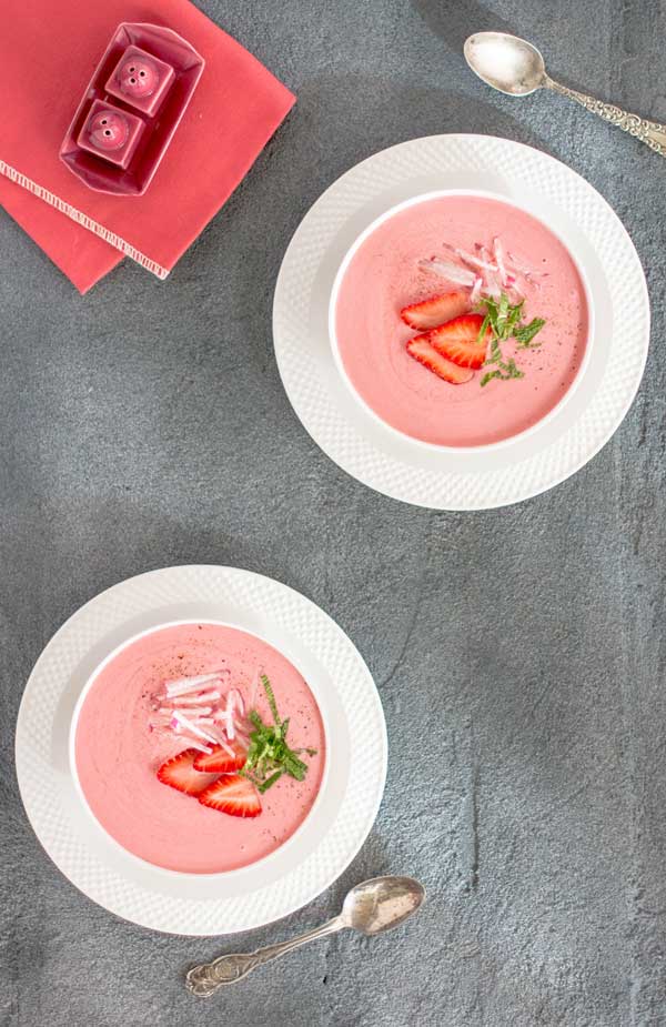 This Chilled Strawberry Soup is the perfect silky smooth treat to celebrate the beginning of strawberry season!